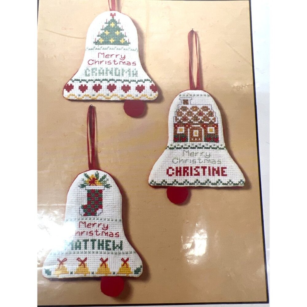 Vintage Current Cross-Stitch Ornament Kit Bells Christmas Designs Names 21618-0